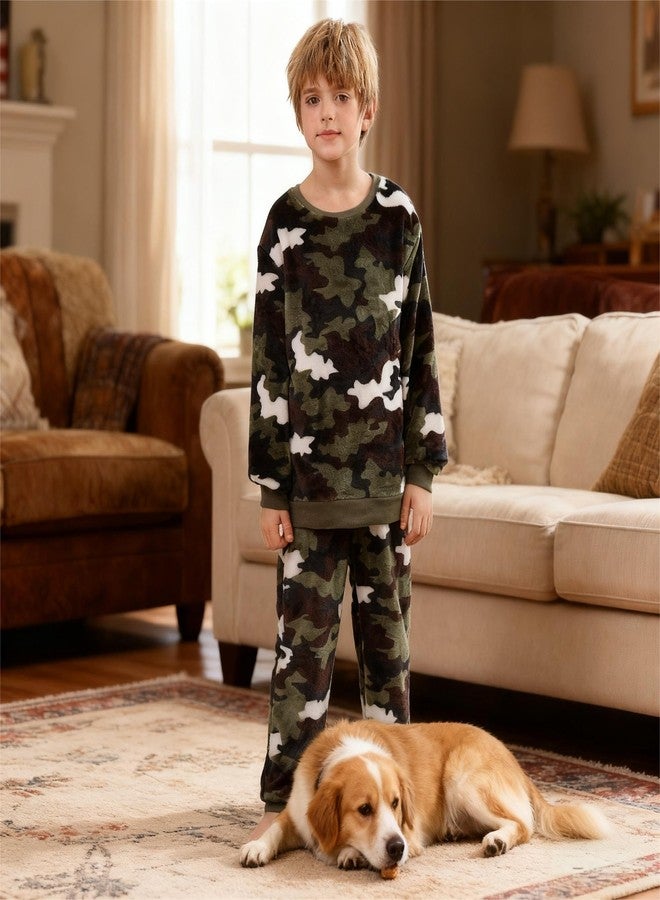 V.&GRIN Boys Fleece Pajamas, Soft Cozy Pullover Sweatshirt Pants Set for Kids 7-16 Years(Camo 15-16) - Image 2